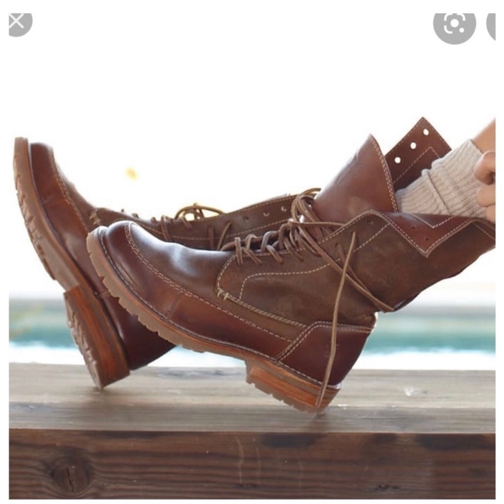 🥾 FRYE Women's Owen Boots Brown Leather & Suede Lace Up shoes Mid Sz 8.5 shoes